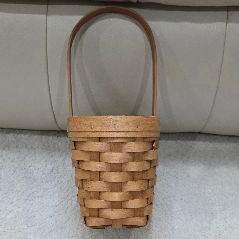 Workshops of Gerald E Henn Handwoven‎ Wood Basket with Handle 1997 Small Vintage